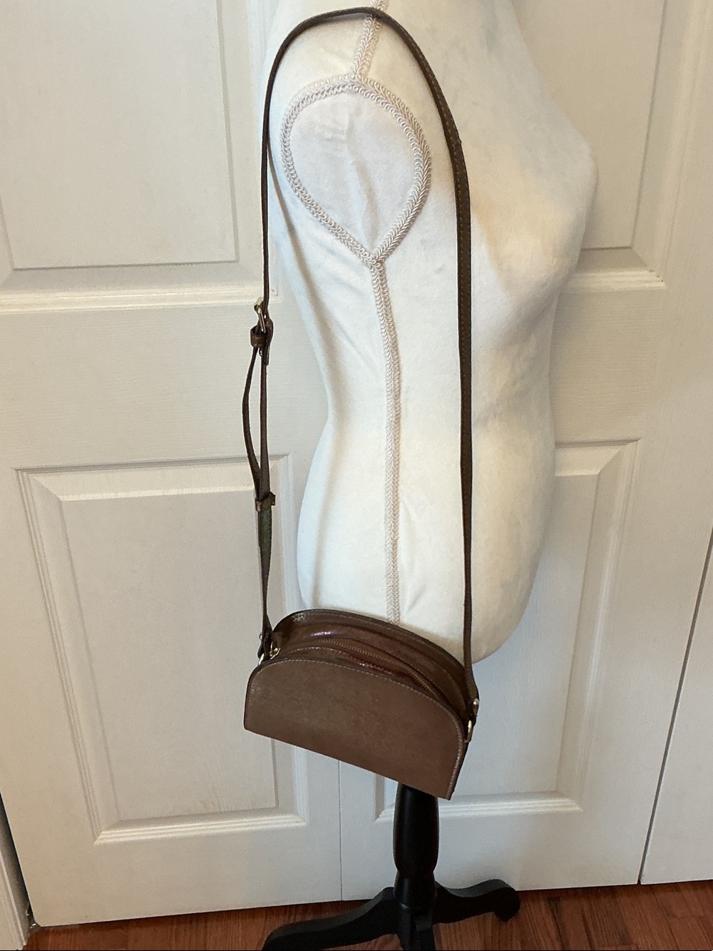 Free People Iridiscent Brown Suede Half-Moon Crossbody Bag